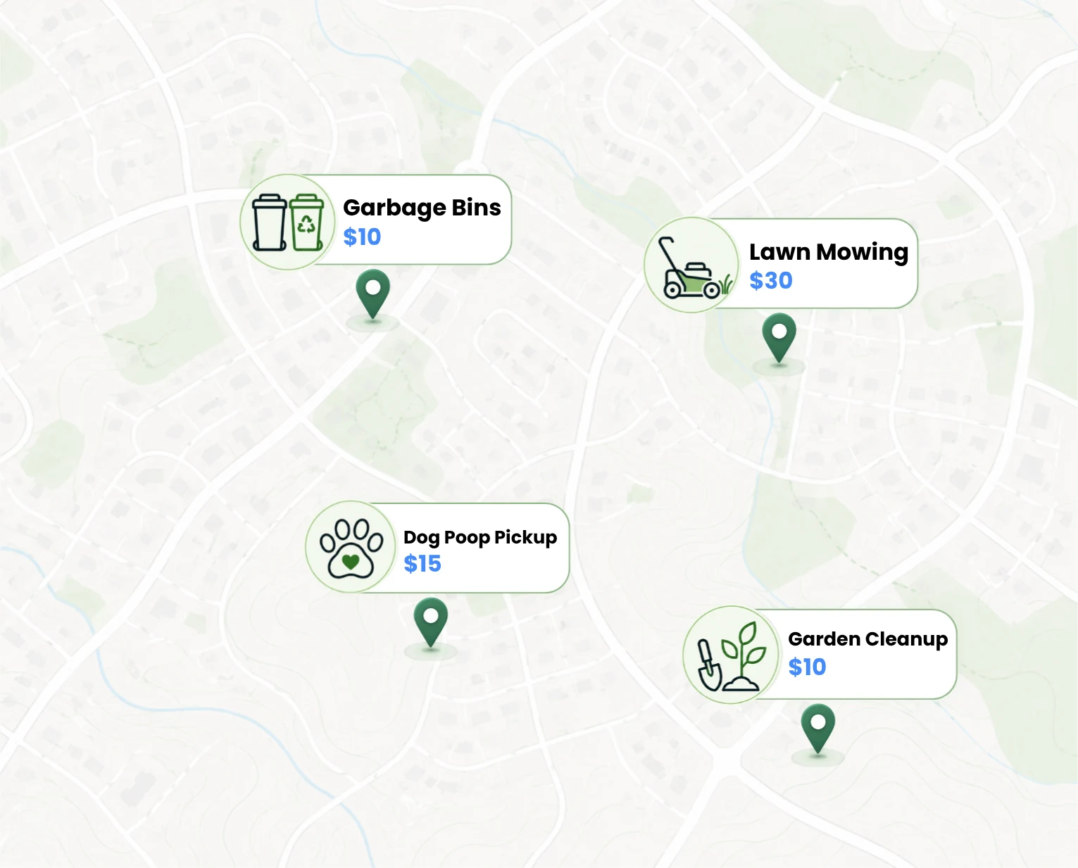 Neighbourhood map with examples of local PocketJobs